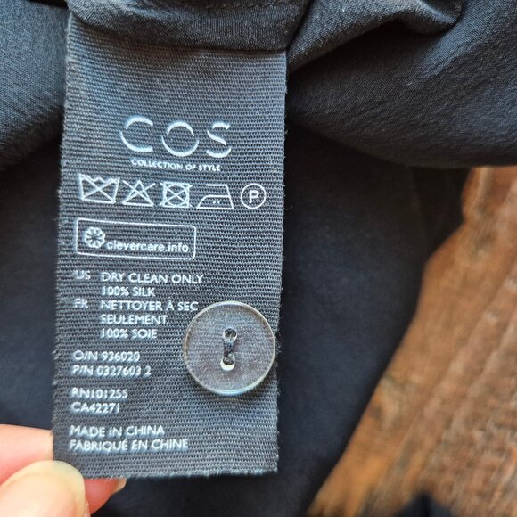 COS 100% Silk Surplice Jumpsuit Cap Sleeve Pocket Elastic Waist Black - Picture 9 of 12